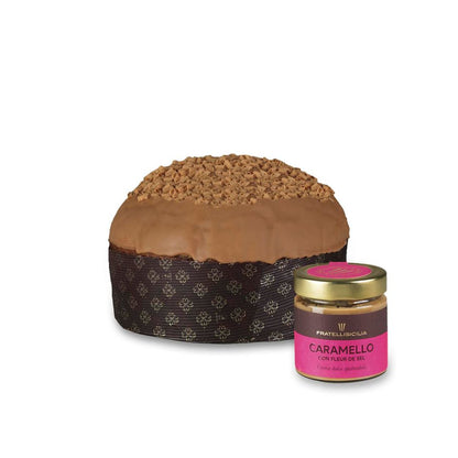 Fratelli Sicilia - Panettone Cioccolato al latte e Caramello Salato con Vaso Crema Caramello Salato 800gr + 200gr
